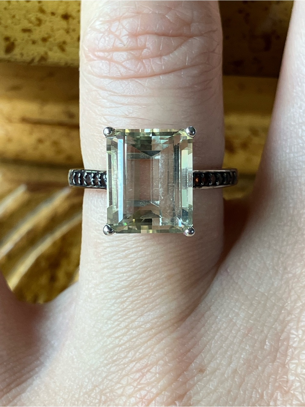 Yellow Labradorite Red Garnet Sterling Silver Ring Size 5.75